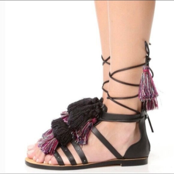 Rebecca Minkoff Shoes - Rebecca Minkoff Elisha Pom Studded Tassel Gladiator Black Strappy Sandals 7M 7